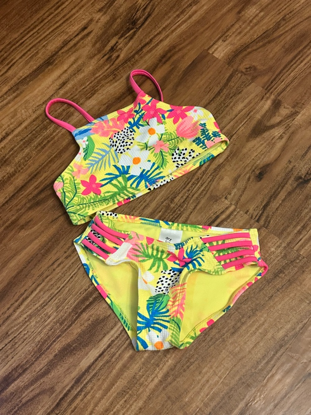 art class Neon Tropical Floral Two-Piece Bikini - Pink & Yellow
